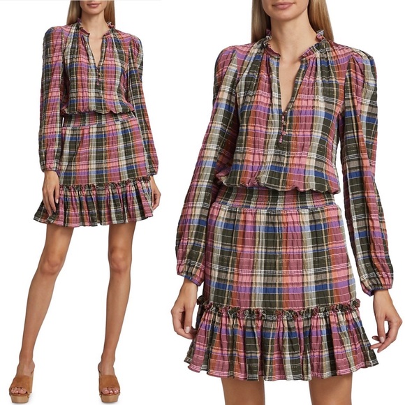 NEW Veronica Beard Destiny Dress in Olive Pink Plaid 2 - Picture 2 of 12